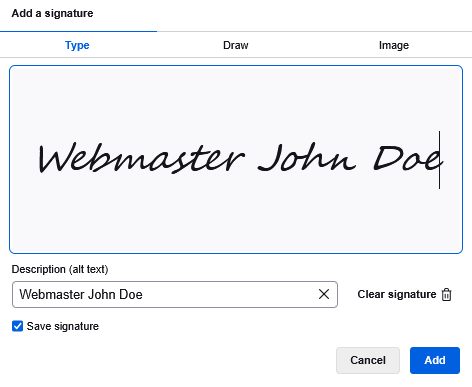 Picture of Digital Signed Signature on form.