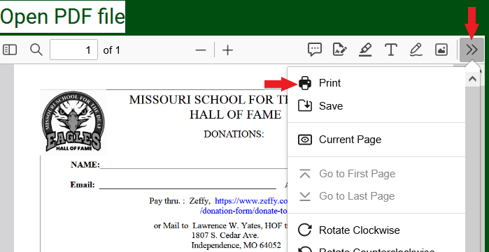 Picture of Hall of Fame Donation Form