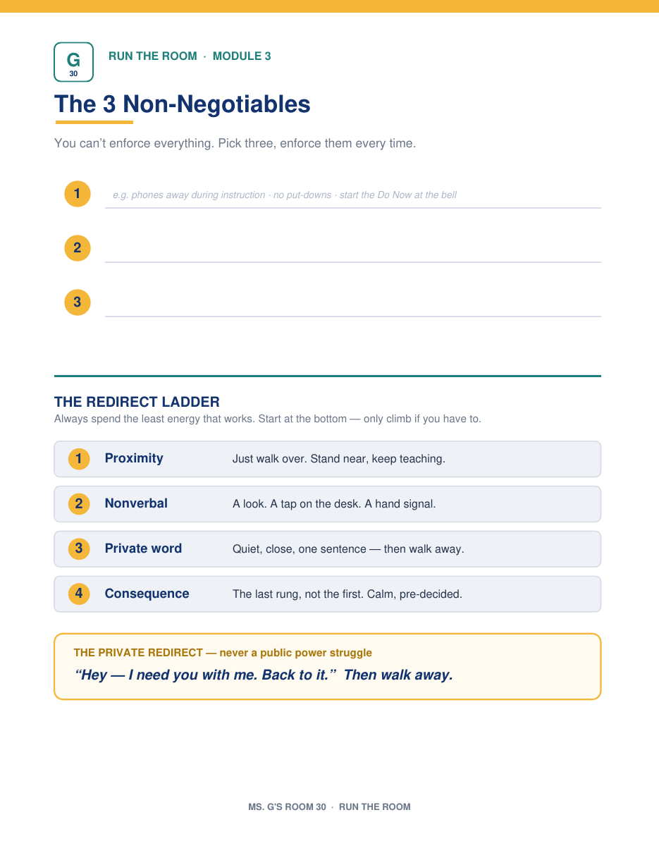 3 Non-Negotiables cue card printable
