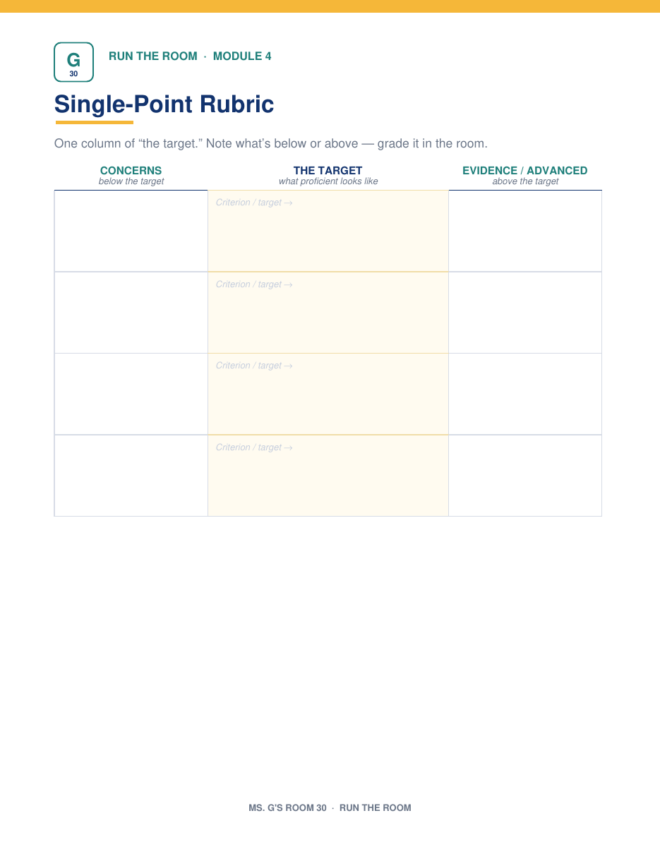 Single-point rubric printable