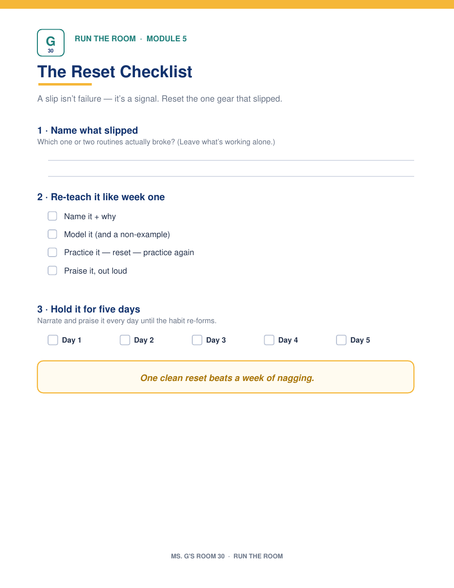 Reset checklist printable
