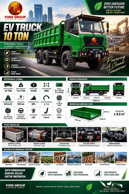 Dukung Transisi Energi, FOSS Group Hadirkan Truk Listrik 10 Ton dengan Jarak Tempuh 250 KM