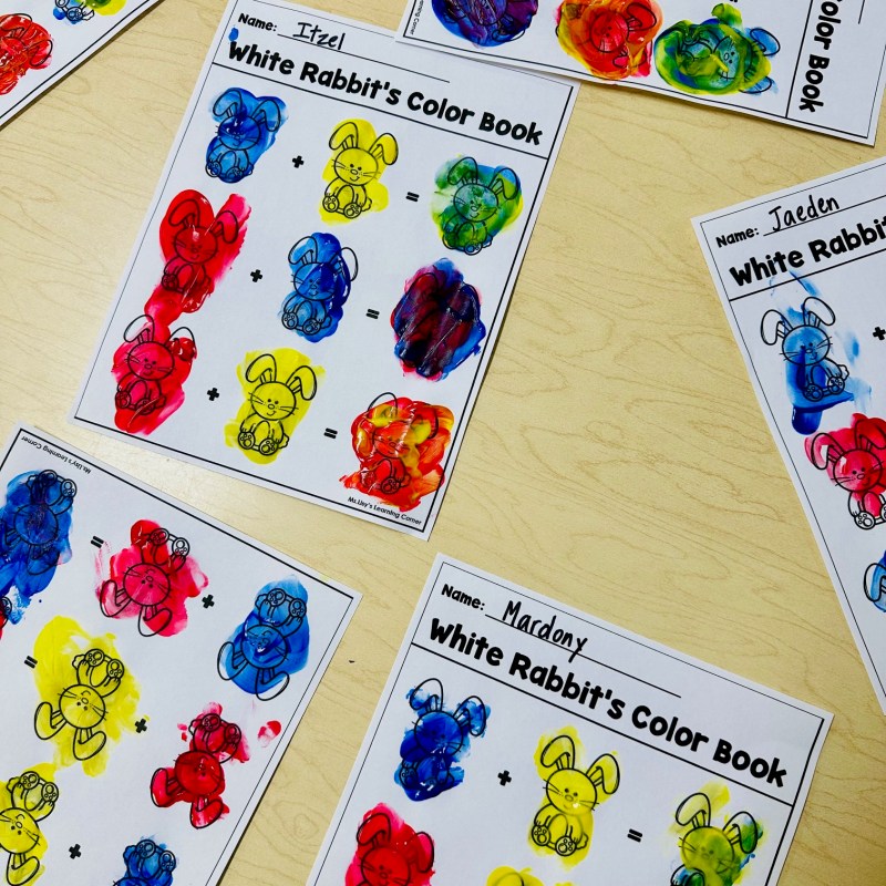 White Rabbit color mixing printable for preschool