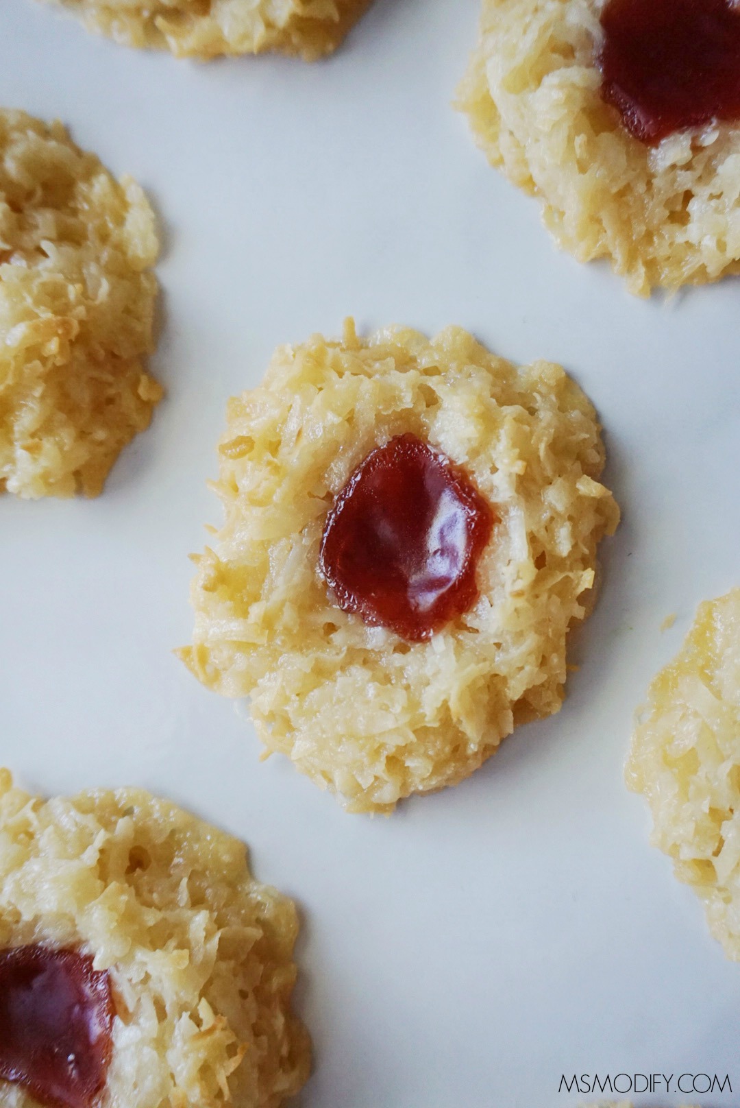 {gluten free} Coconut Macaroon Thumbprint Cookies MsModify
