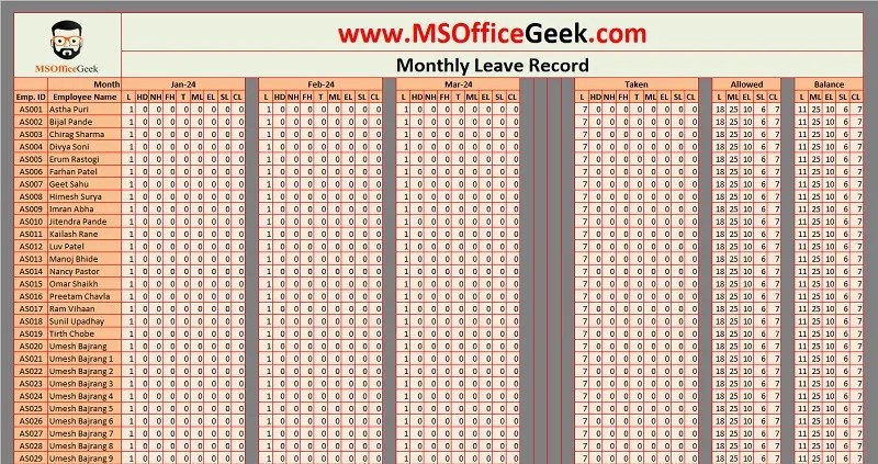 Employee Leave Tracker Template