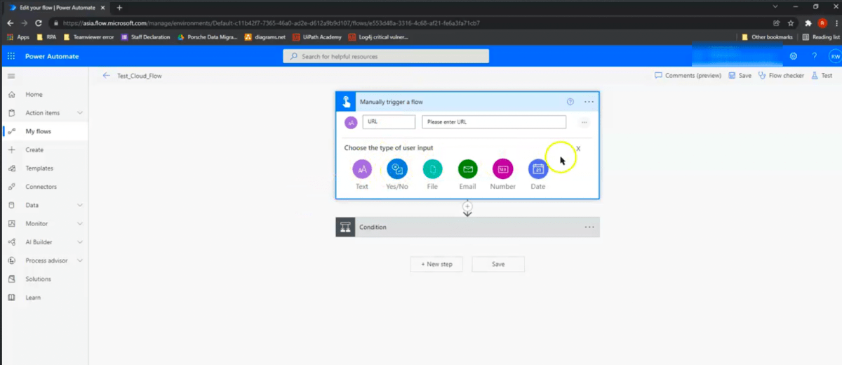 Choosing types of user input in Microsoft Power Automate 