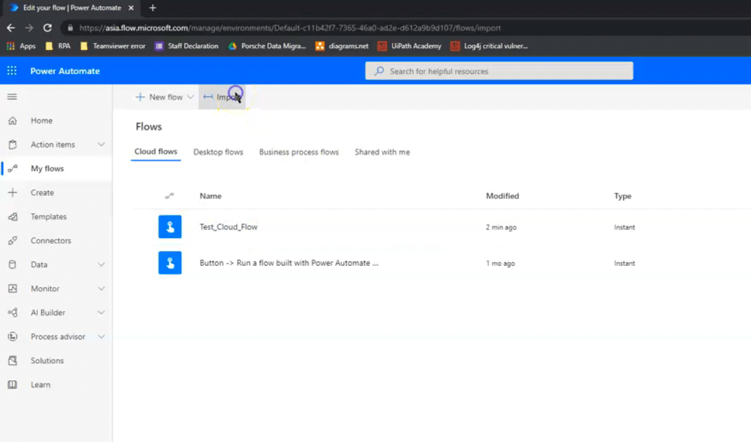 How to import a flow into a particular Microsoft Power Automate account