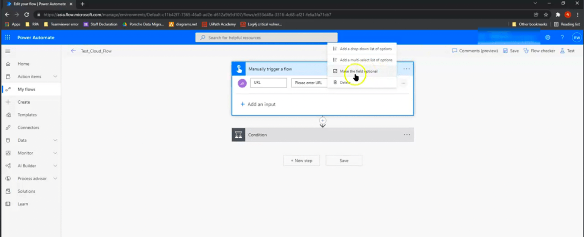 Making the field optional in Microsoft Power Automate 