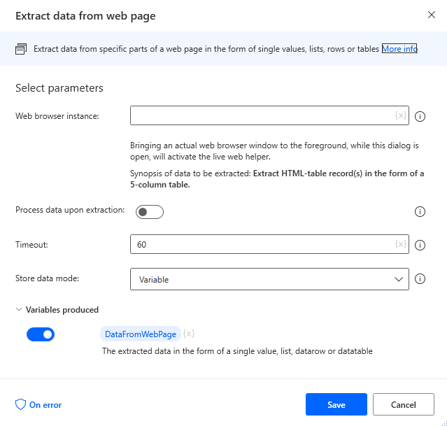 The enhanced extract data from web page action in Microsoft Power Automate for Desktop 