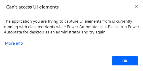 User notification of UI elements that cannot be accessed in Microsoft Power Automate for Desktop 