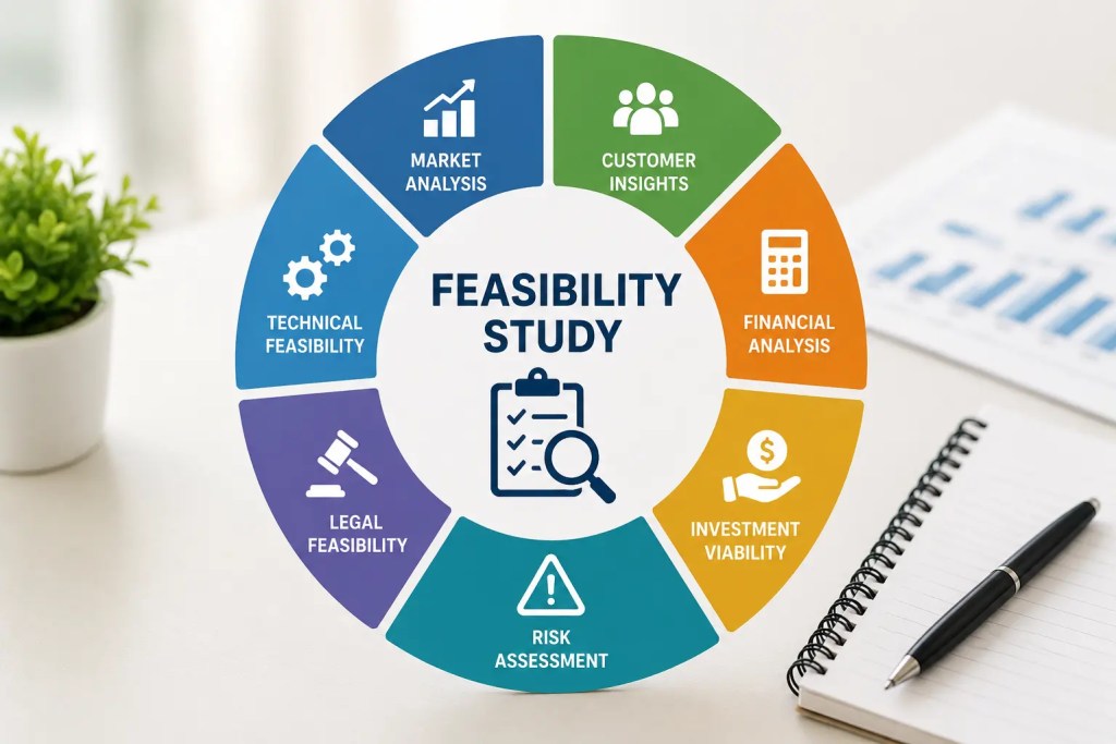 Key components included in a feasibility study
