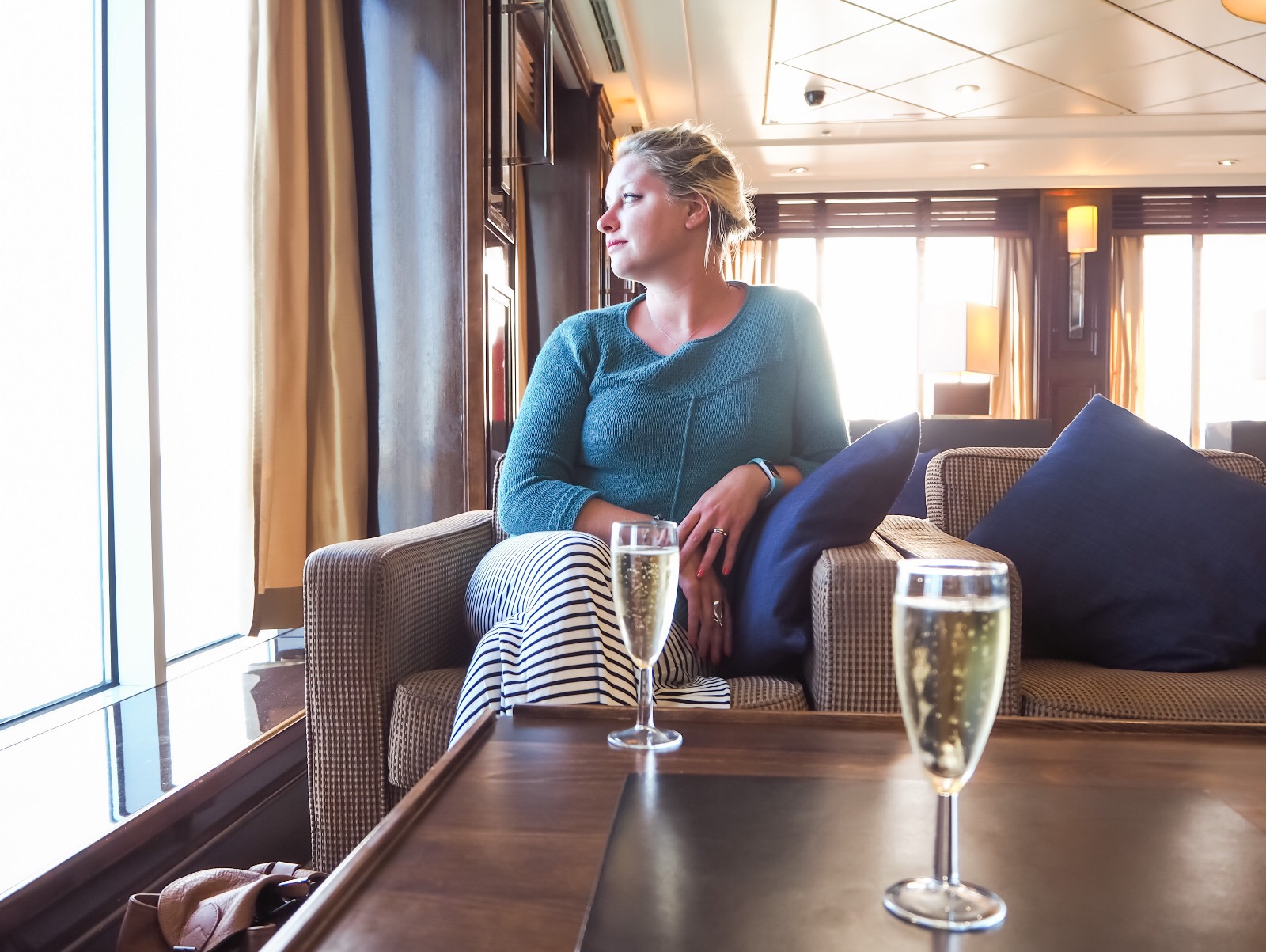 Ms. Unexpected looking at the view from the Club Lounge