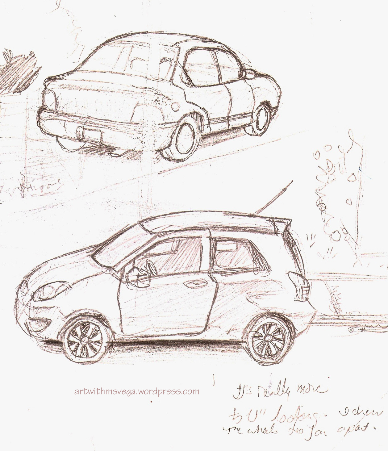 Drawing the cars I saw on my street from my window (Pencil on paper, 2003)