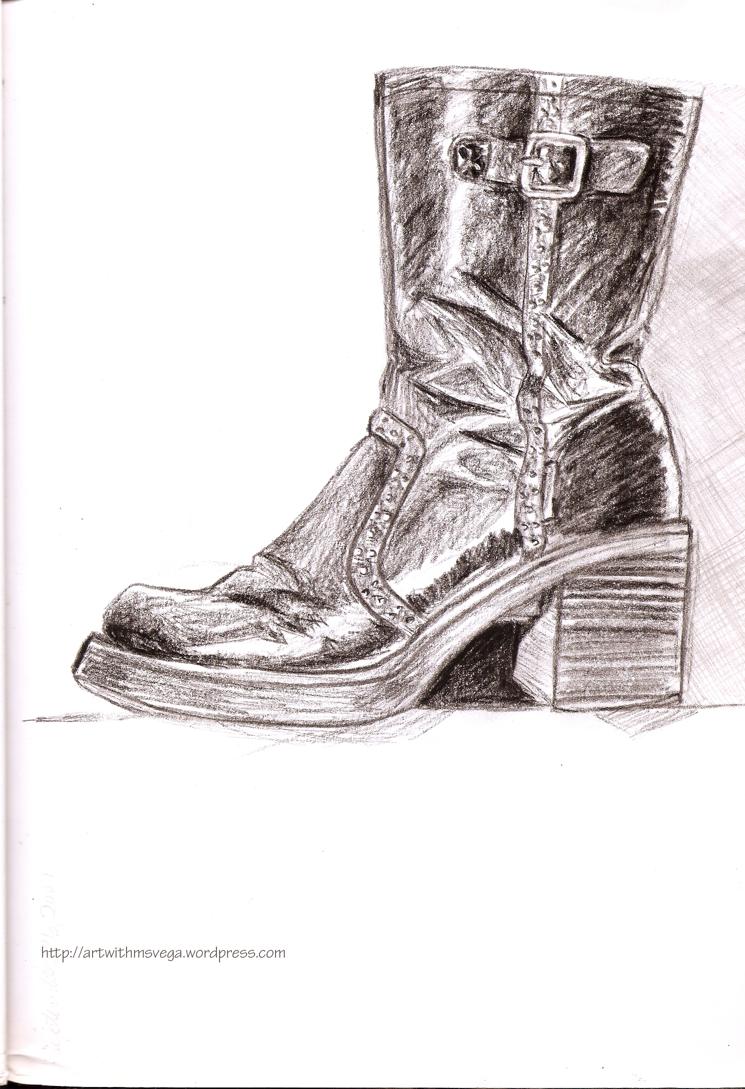 My favorite moto boot back in the day (Pencil on paper, 2007)