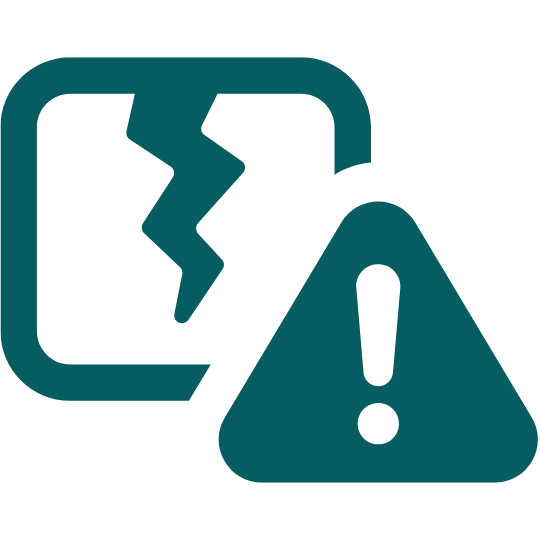 MTA Products logo featuring a broken square and warning triangle, representing durable, BPA-free food display solutions for safe handling and presentation in food service and retail settings.