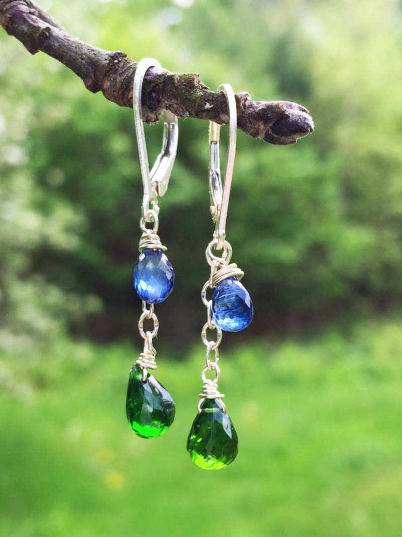 Tsavorite and Kyanite Earrings