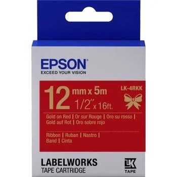 Epson LK4PBK 12mm Gold on Red Ribbon Cartridge