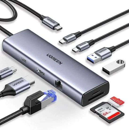 UGREEN 8 in 1 USB-C Adapter 2*HDMI/4K DP/USB 3.2/PD – CM639