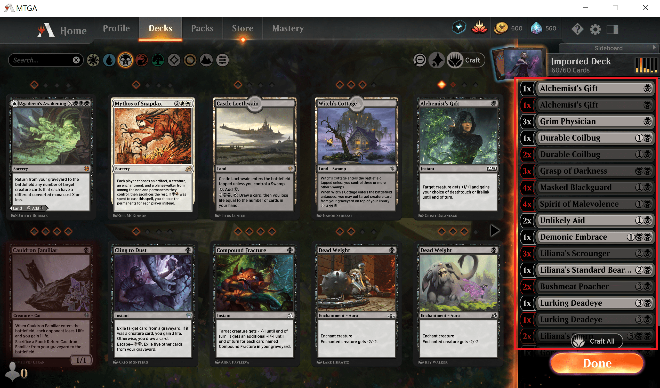 Manage and Craft the Newly Imported Deck