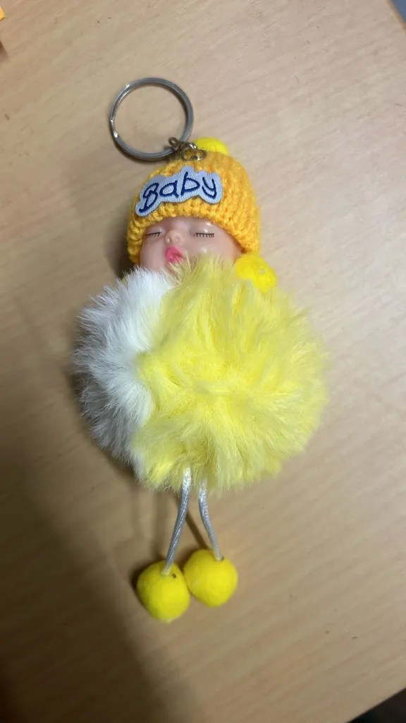 Good Luck keychain baby doll yellow & white for car (192-1)
