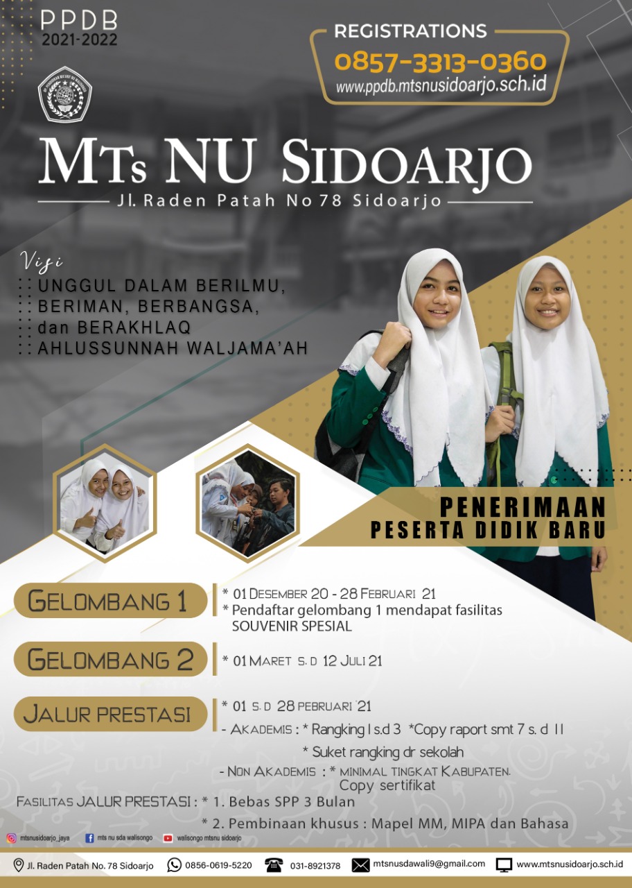 Jalan raya modong no 5 031 99035125 swasta · akreditasi b. Telah Dibuka Pendaftaran Penerimaan Siswa Baru Di Mts Nu Sidoarjo Tapel 2021 2022 Mts Nu Sidoarjo