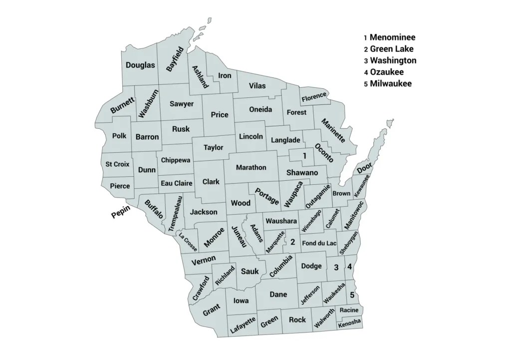 Wisconsin Counties Map With Cities Population Roads Scaled.
