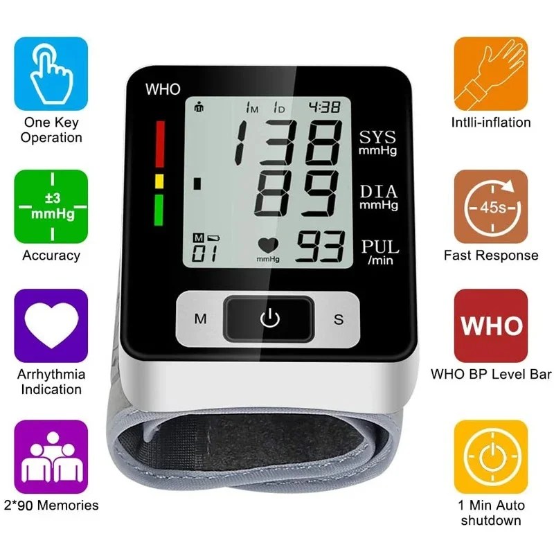 High-Accuracy Medical Blood Pressure Monitor | Digital Wrist Cuff Sphygmomanometer for Precise BP Tracking