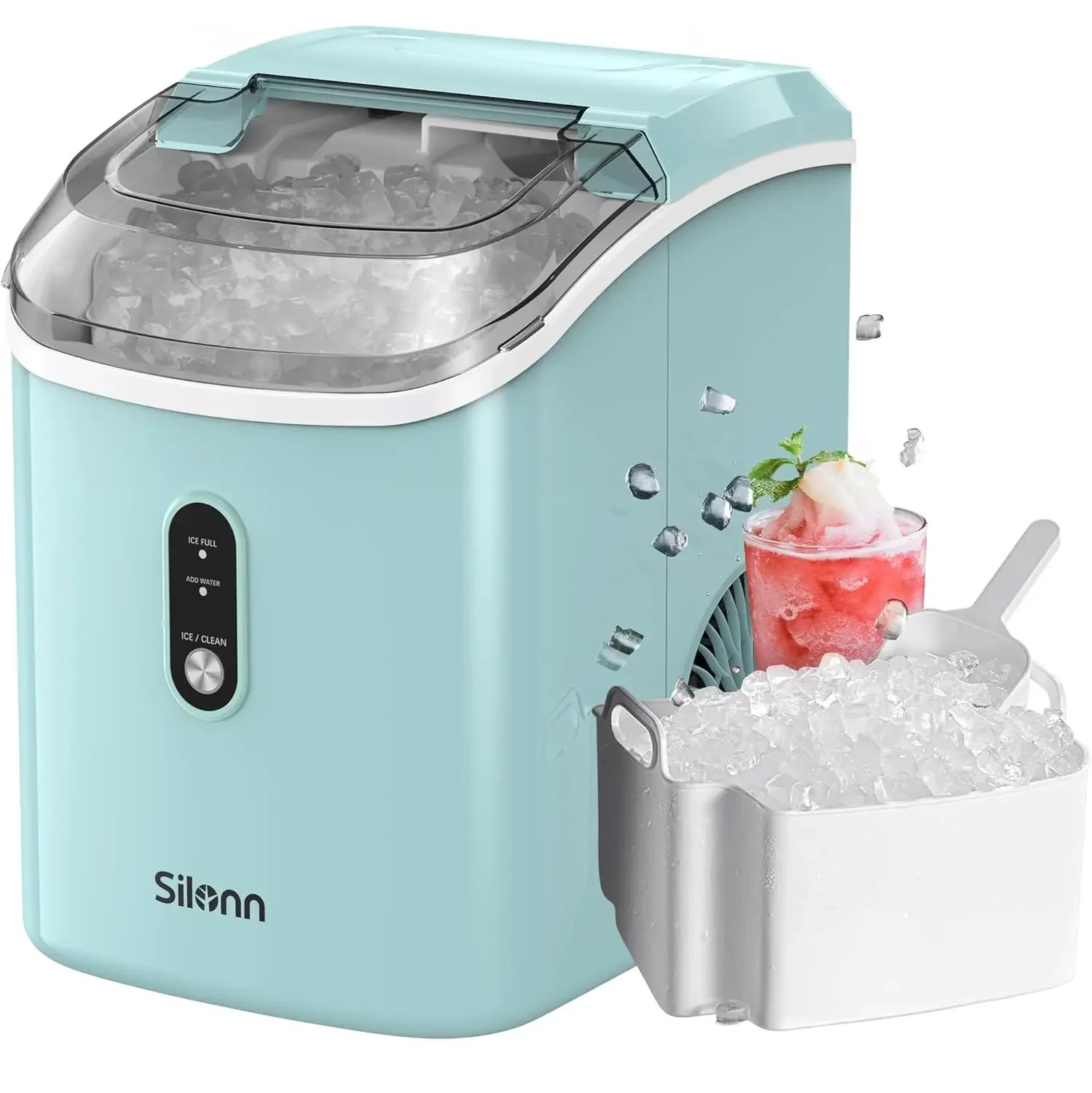 Nugget Countertop Ice Maker | Silonn Chewable Pellet Ice Machine with Self-Cleaning Function - 33lbs/24H