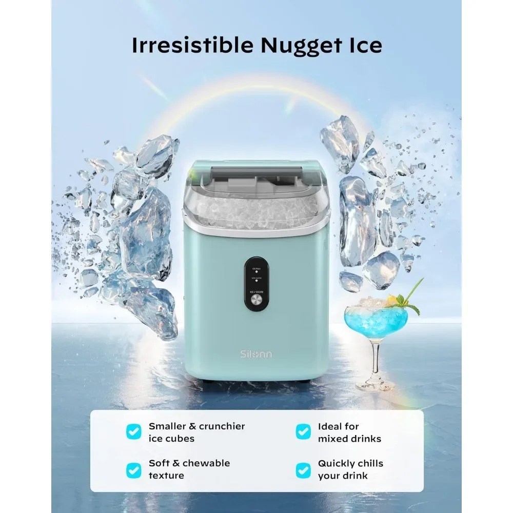 Nugget Countertop Ice Maker | Silonn Chewable Pellet Ice Machine with Self-Cleaning Function - 33lbs/24H