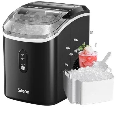 Nugget Countertop Ice Maker | Silonn Chewable Pellet Ice Machine with Self-Cleaning Function - 33lbs/24H