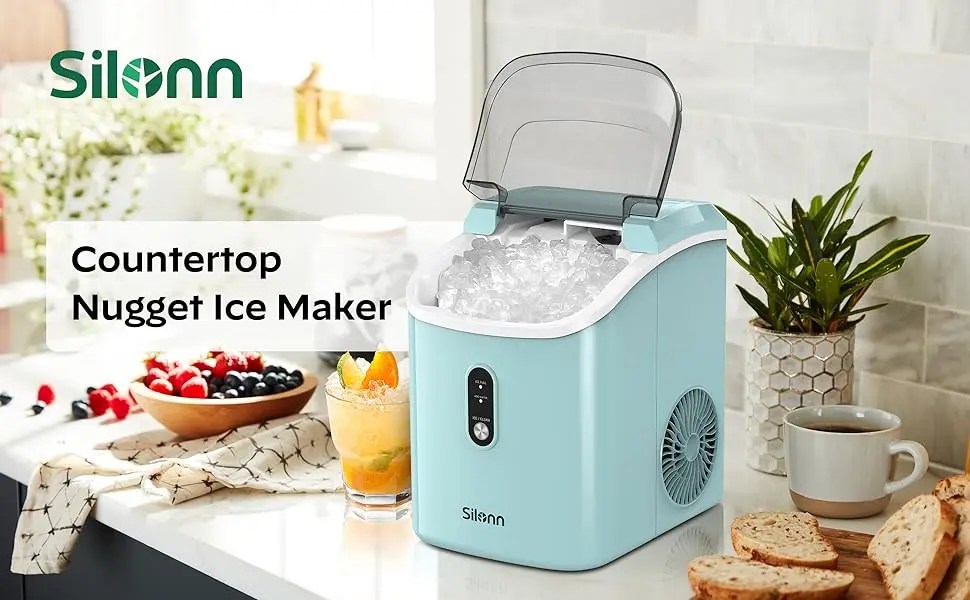 Nugget Countertop Ice Maker | Silonn Chewable Pellet Ice Machine with Self-Cleaning Function - 33lbs/24H