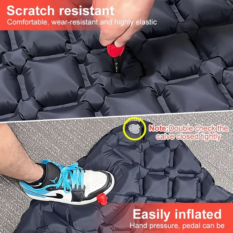 Ultralight Camping Inflatable Mattress with Pillow – Built-In Pump for Hiking & Outdoor Sleeping
