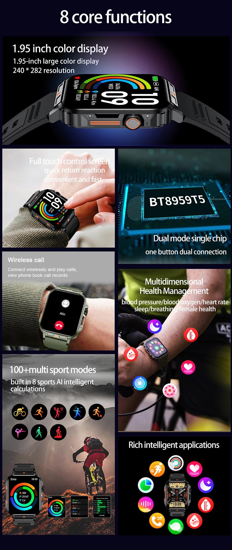 LIGE 1.95” Smartwatch | IP68 Waterproof Health & Fitness Monitor for Men and Women
