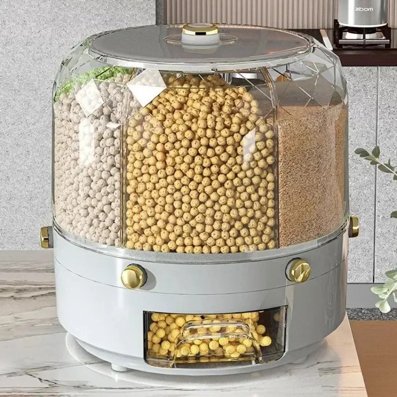 360 Degree Rotating Rice Dispenser Food Container Storage Box
