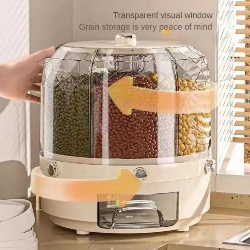 360 Degree Rotating Rice Dispenser Food Container Storage Box