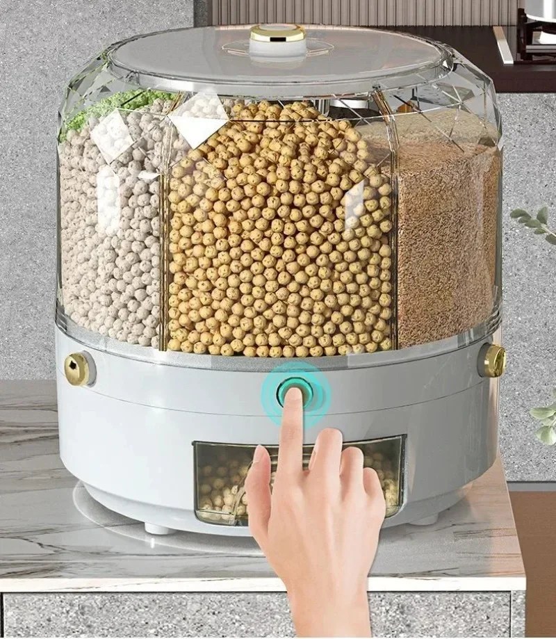 360 Degree Rotating Rice Dispenser Food Container Storage Box