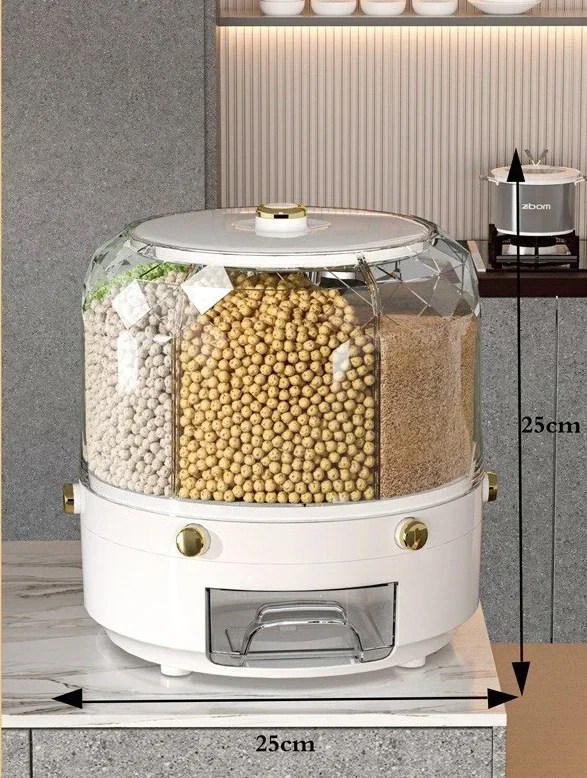 360 Degree Rotating Rice Dispenser Food Container Storage Box