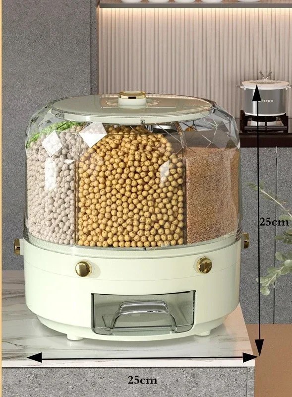 360 Degree Rotating Rice Dispenser Food Container Storage Box