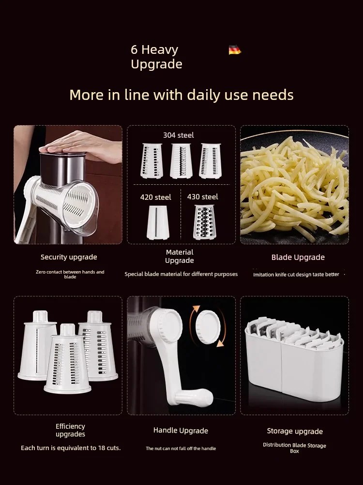 Hand-Cranked Shredded Potatoes Cut Grater Multifunctional Slicer Radish Grater Roller