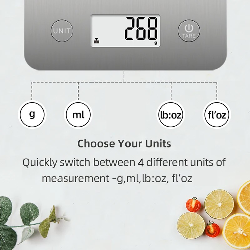 Stainless Steel Digital Kitchen Scale ‚Äì 5kg Capacity with Smart Nutrition Tracking for Baking & Cooking