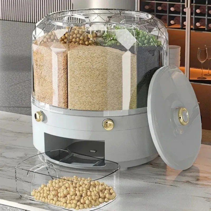 360 Degree Rotating Rice Dispenser Food Container Storage Box