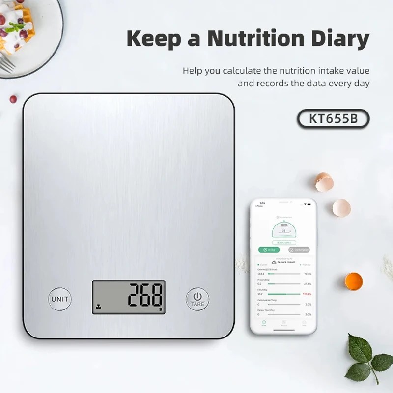 Stainless Steel Digital Kitchen Scale ‚Äì 5kg Capacity with Smart Nutrition Tracking for Baking & Cooking