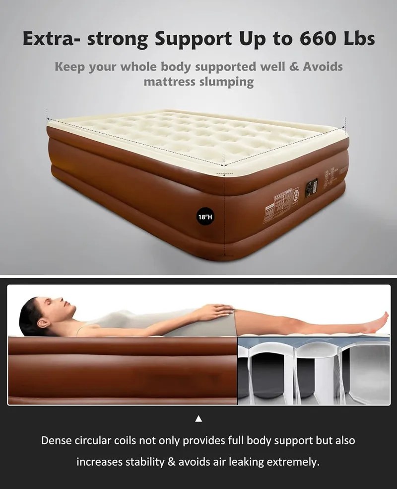 Elevated Air Mattress with Built-In Electric Pump & Pillow – Perfect for Home, Guests & Camping