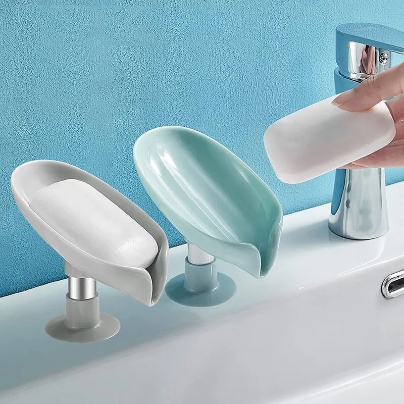 2pcs Leaf Shape Drain Soap Holder | Suction Cup Tray for Shower, Kitchen & Bathroom