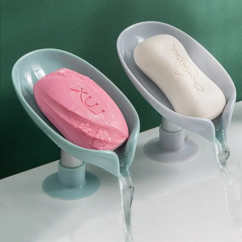 2pcs Leaf Shape Drain Soap Holder | Suction Cup Tray for Shower, Kitchen & Bathroom
