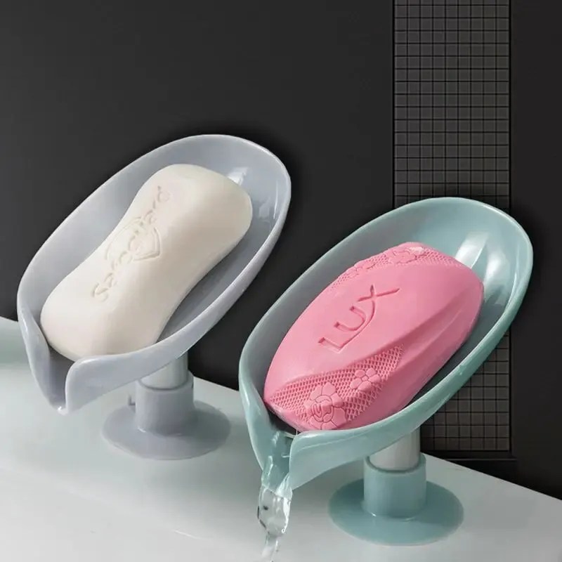 2pcs Leaf Shape Drain Soap Holder | Suction Cup Tray for Shower, Kitchen & Bathroom