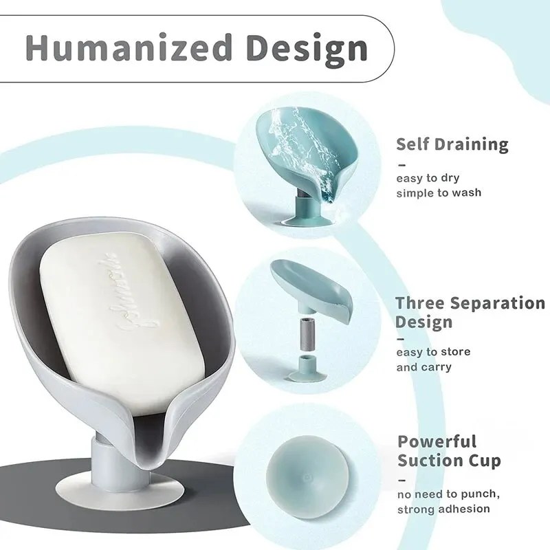 2pcs Leaf Shape Drain Soap Holder | Suction Cup Tray for Shower, Kitchen & Bathroom