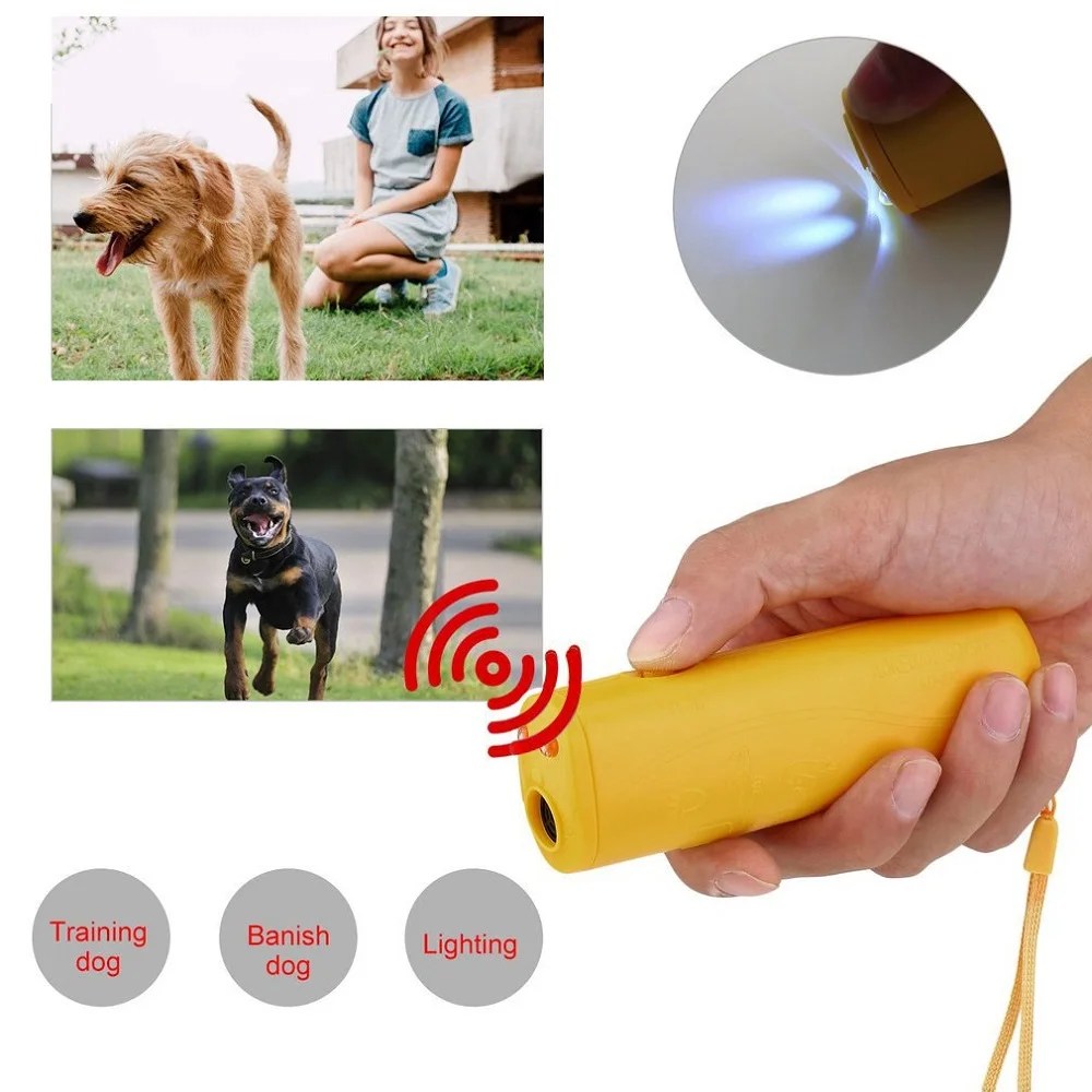 3-in-1 Ultrasonic Dog Repeller & Trainer - Anti-Bark Device with Flashlight for Outdoor Training