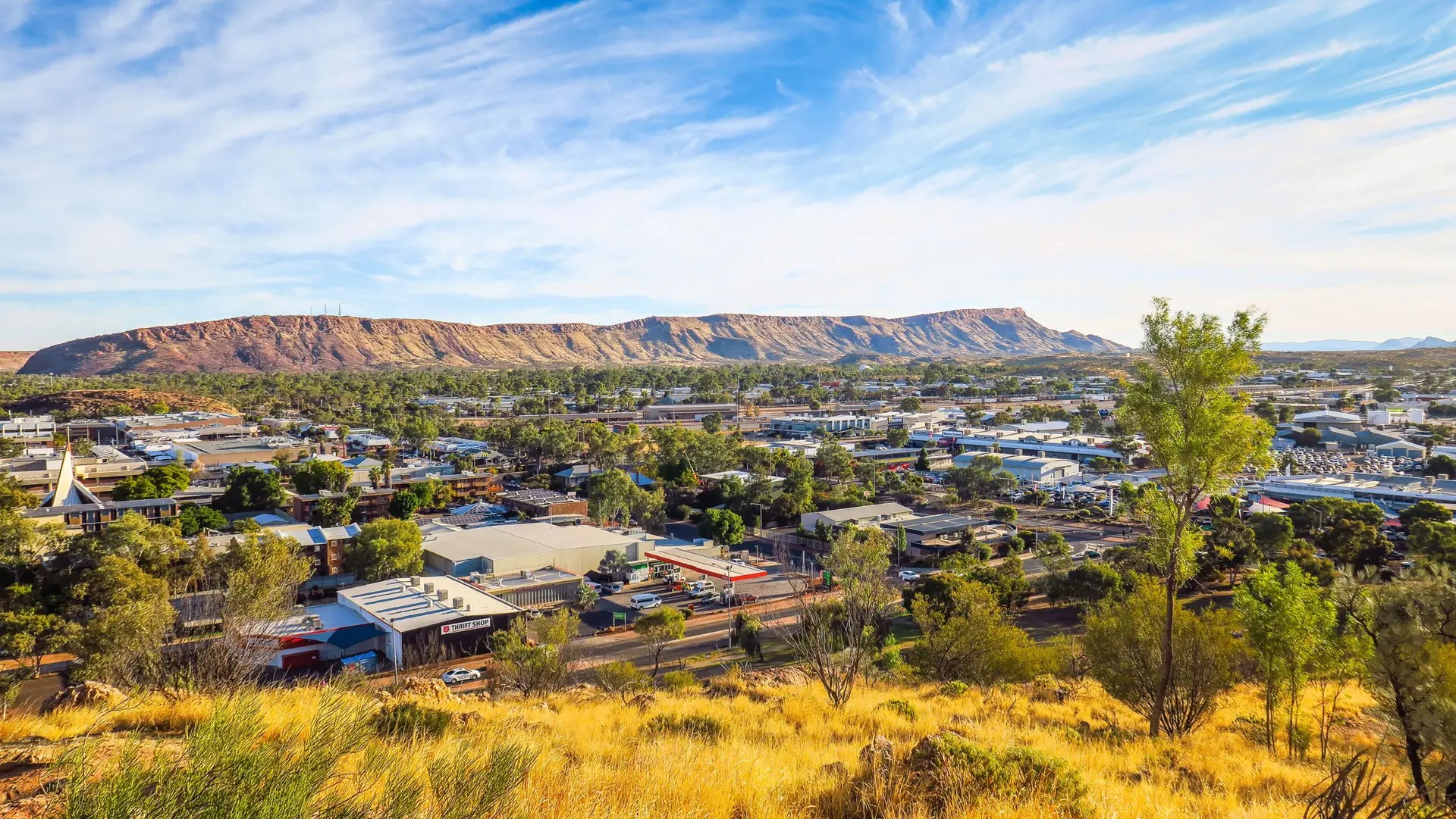 View of Alice Springs CBD from Anzac Hill with Mount Gillen in the background