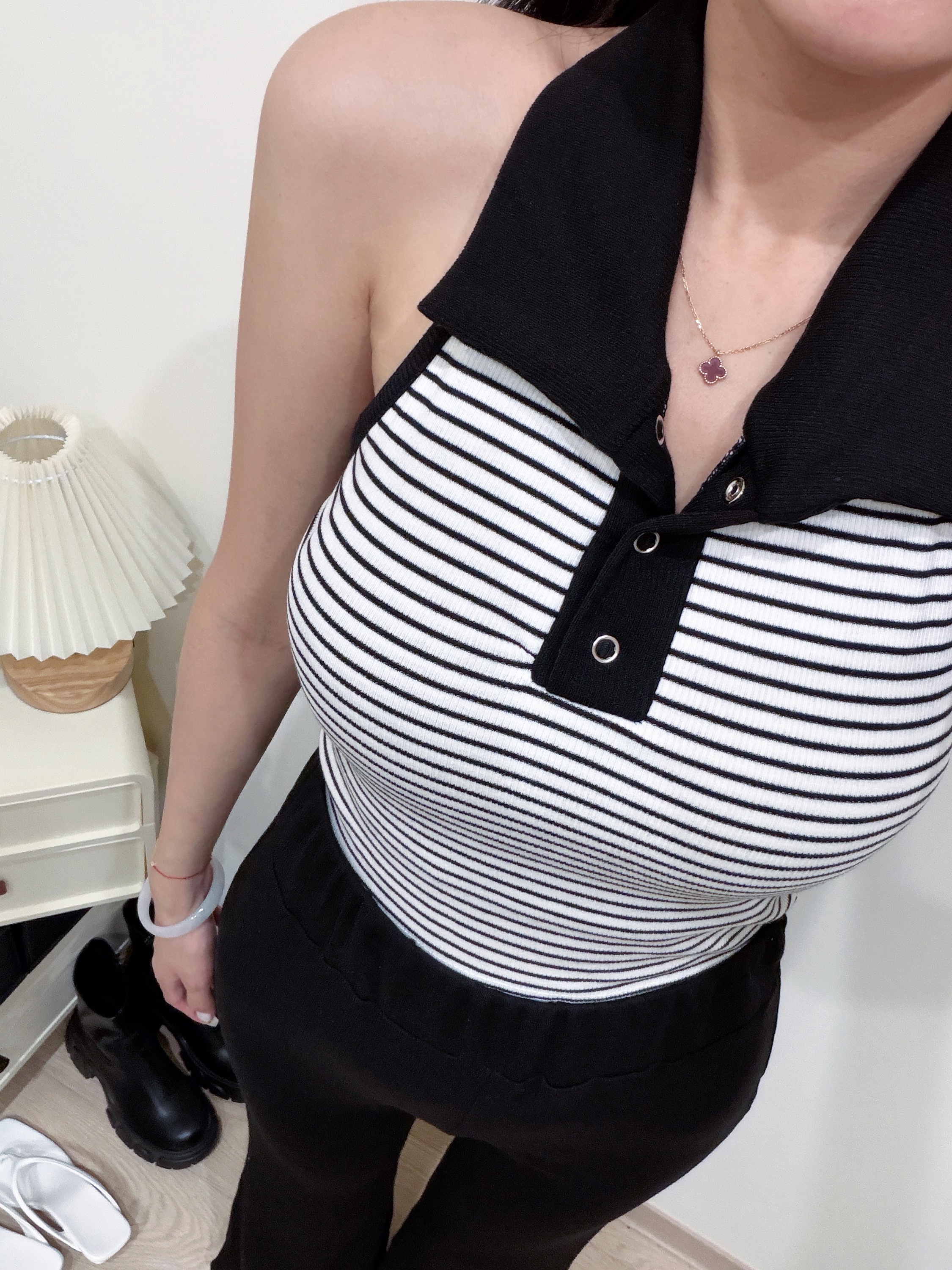 美背條紋Polo背心套裝